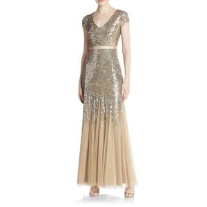 Adrianna Papell Sequined Cap-Sleeve Gown